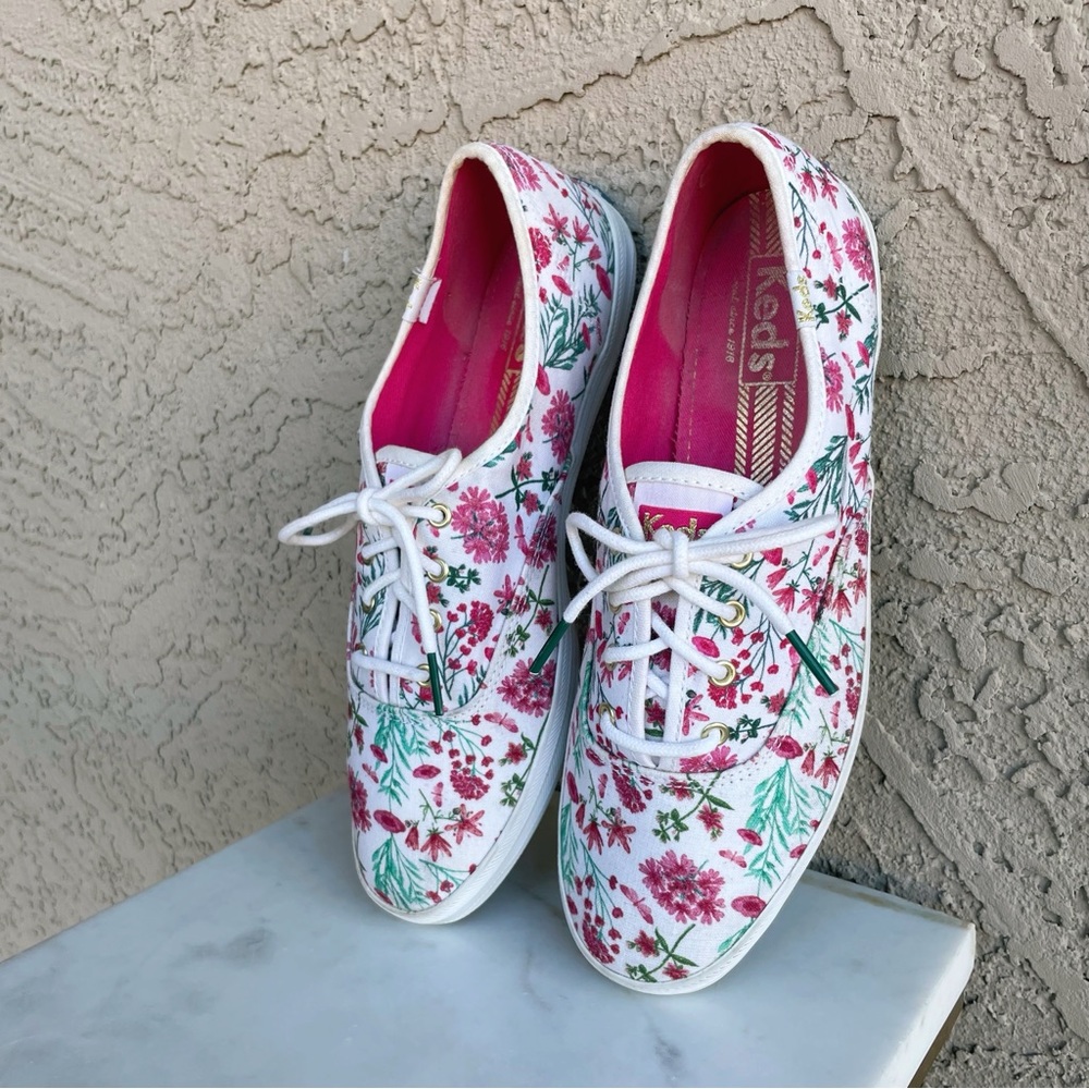 KEDS Fuchsia Green & White Floral Garden Party Champion Sneakers Tennis Shoes 8